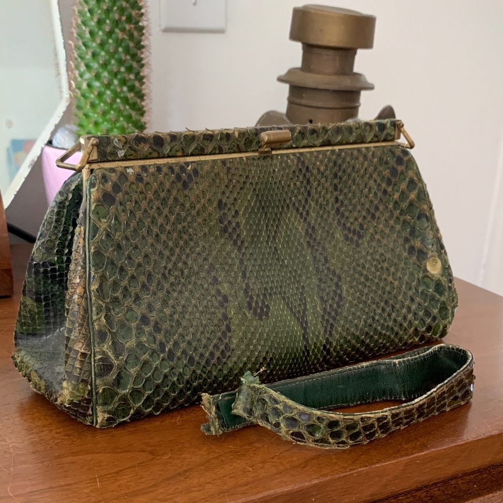 Rare Vintage 50s Green Snakeskin Clutch